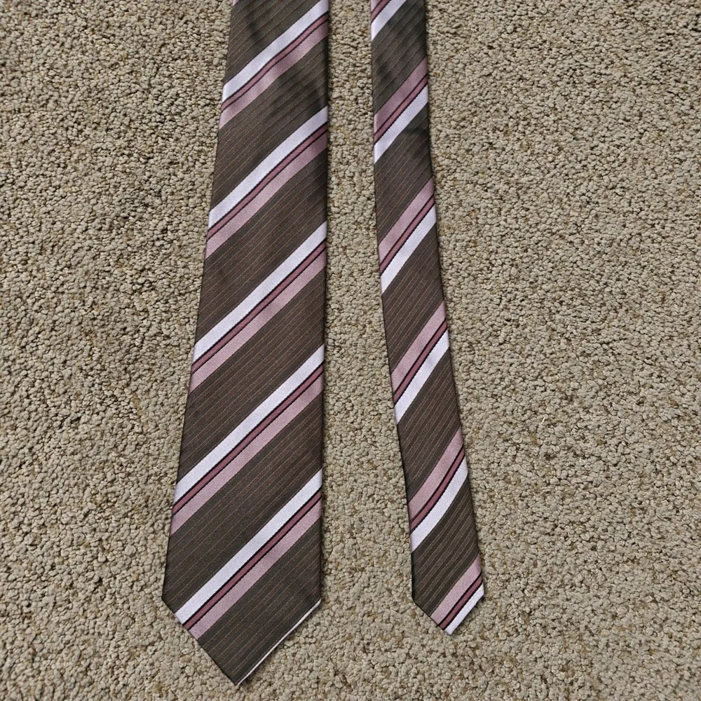 Ermenegildo Zegna‎ Silk Striped Men's Necktie Brown Pink White